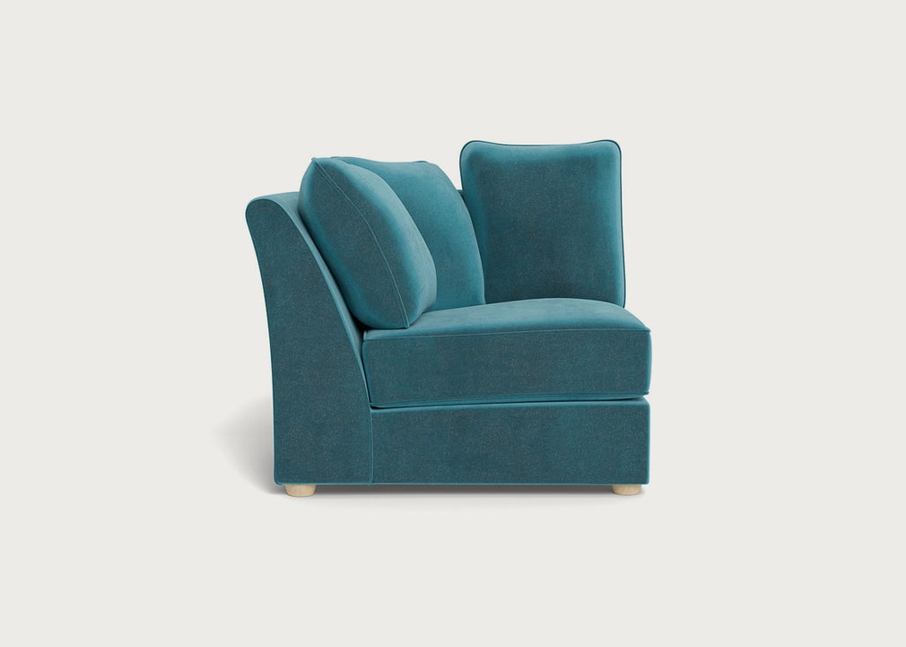 Tailor Curved Left Hand Facing Corner Unit Smart Luxe Velvet Airforce Blue / Natural