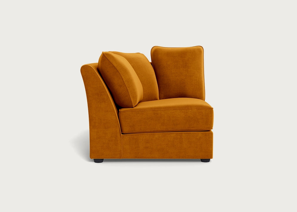 Tailor Curved Left Hand Facing Corner Unit Smart Luxe Velvet Cognac / Black
