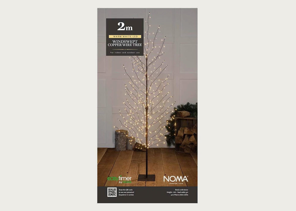 Warm White Black & Copper Windswept Tree 200cm