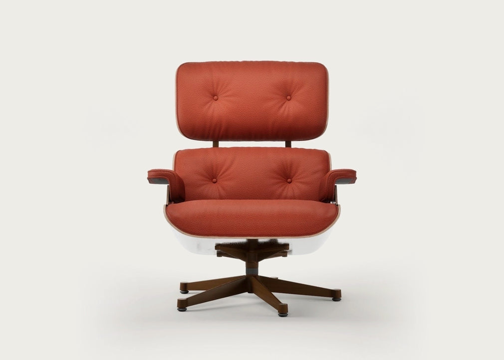 Eames Lounge Chair Contemporary Dimensions Cherry Natural / Premium Leather Red Stone 22 / Polished Aluminium