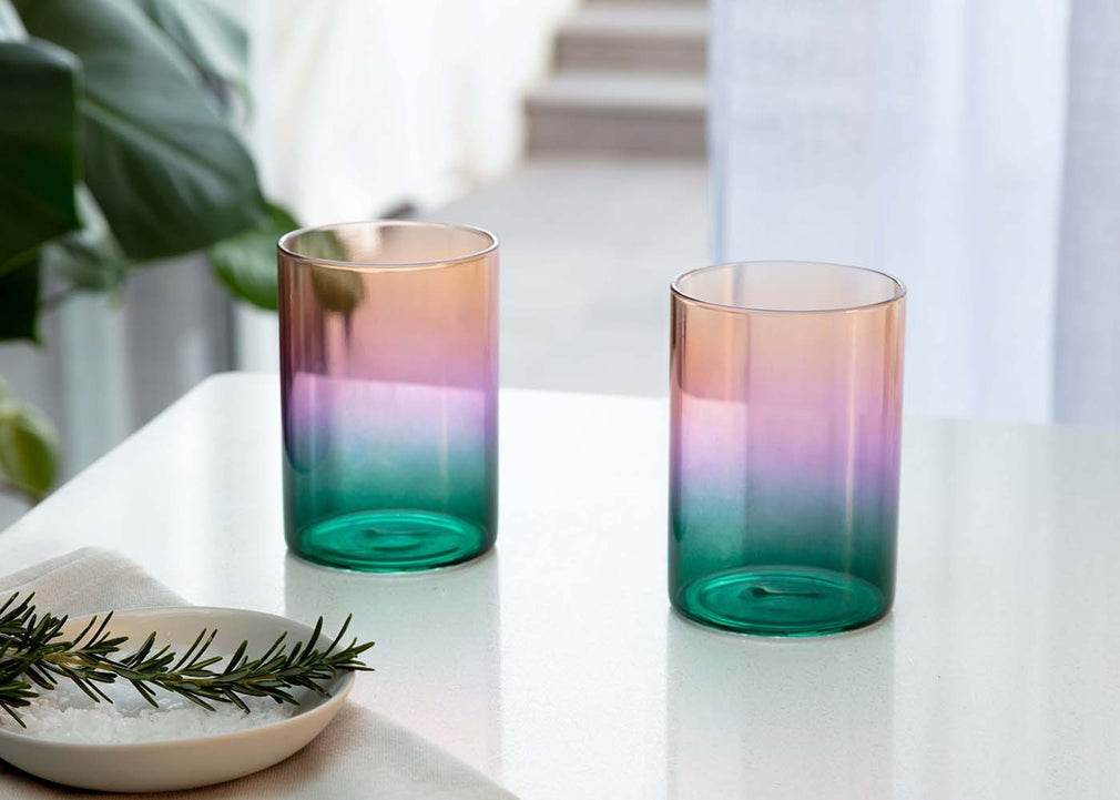 Block Three Tone Glasses Teal & Lilac Set of 2