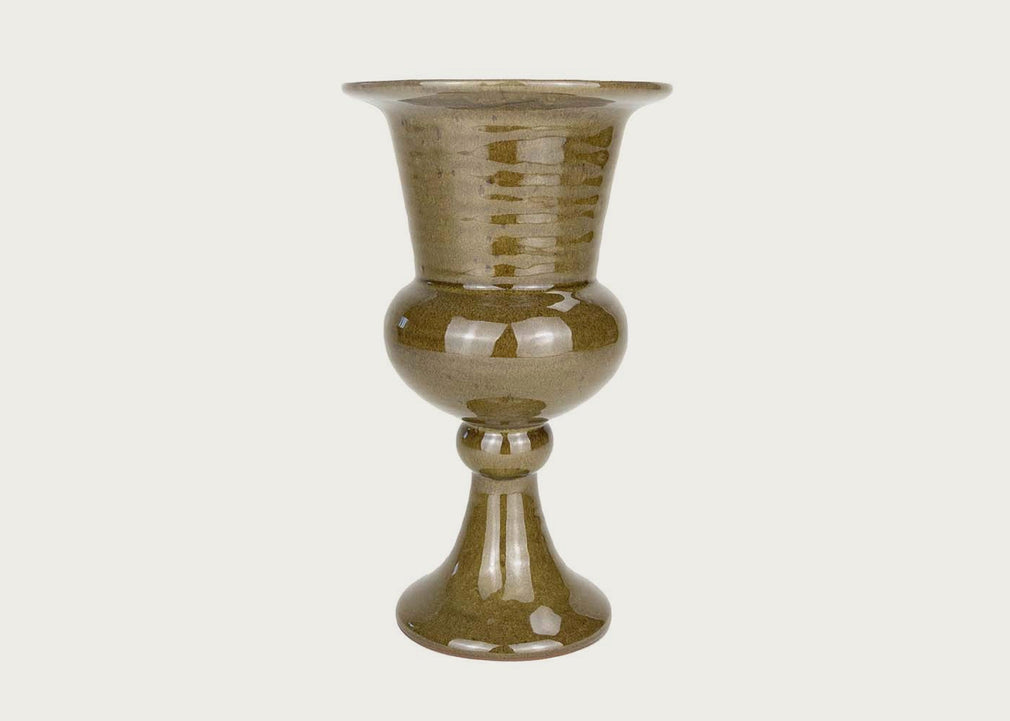 Footed Glossy Vase Medium Green 21cm