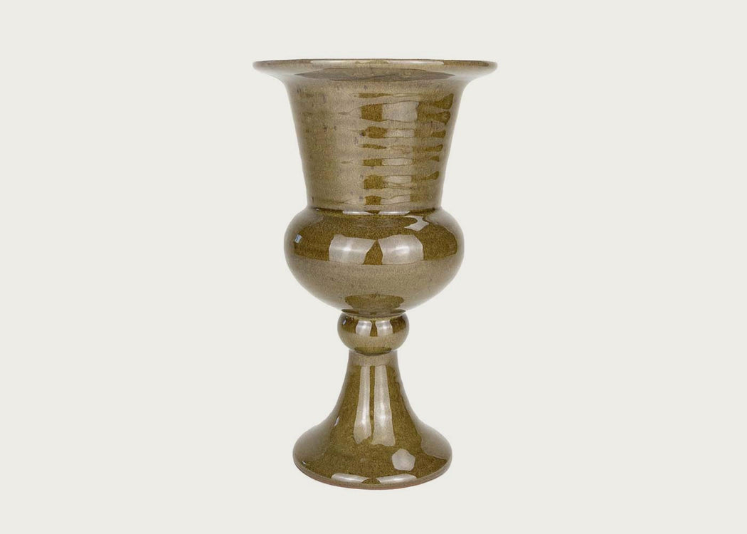 Footed Glossy Vase Medium Green 21cm