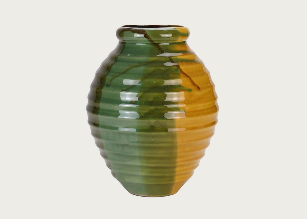 Large Multi Coloured Ribbed Vase