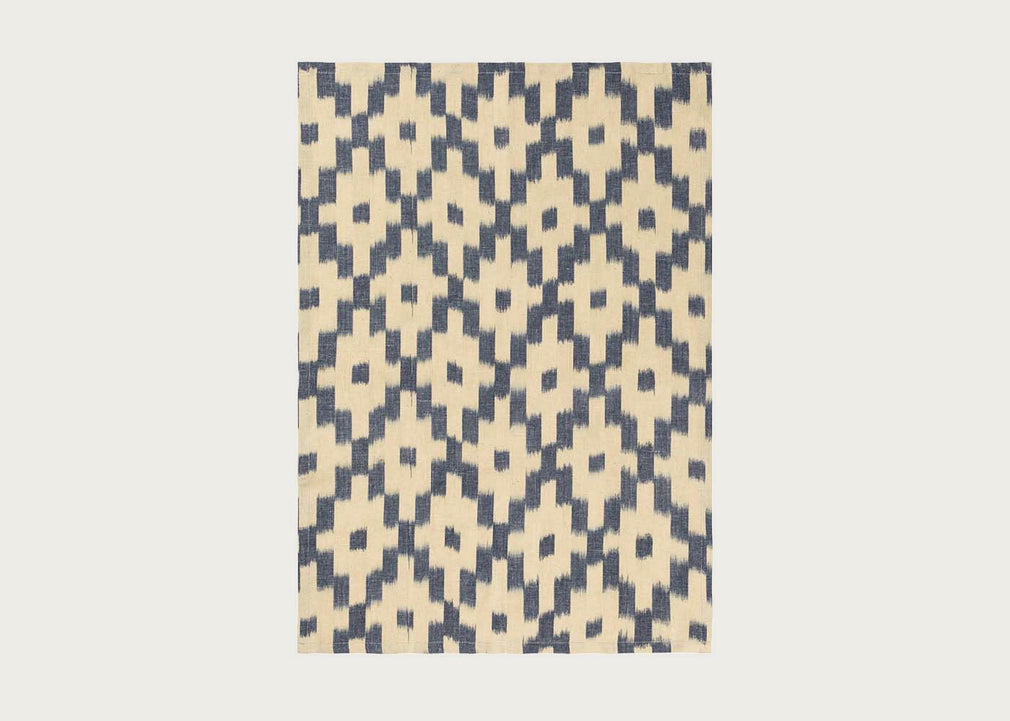 Ikat Tea Towel Ink Blue & Off White