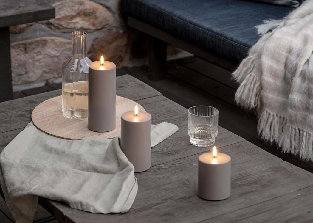 LED Outdoor Pillar Candle Sandstone 8.4 x 15cm