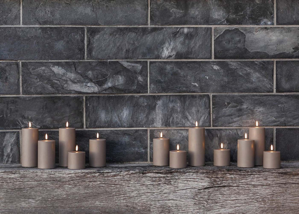LED Outdoor Pillar Candle Sandstone 8.4 x 15cm