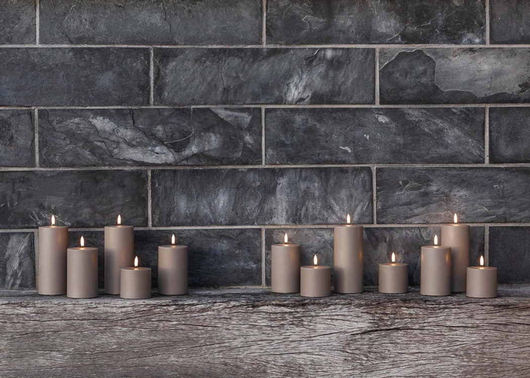 LED Outdoor Pillar Candle Sandstone 8.4 x 15cm