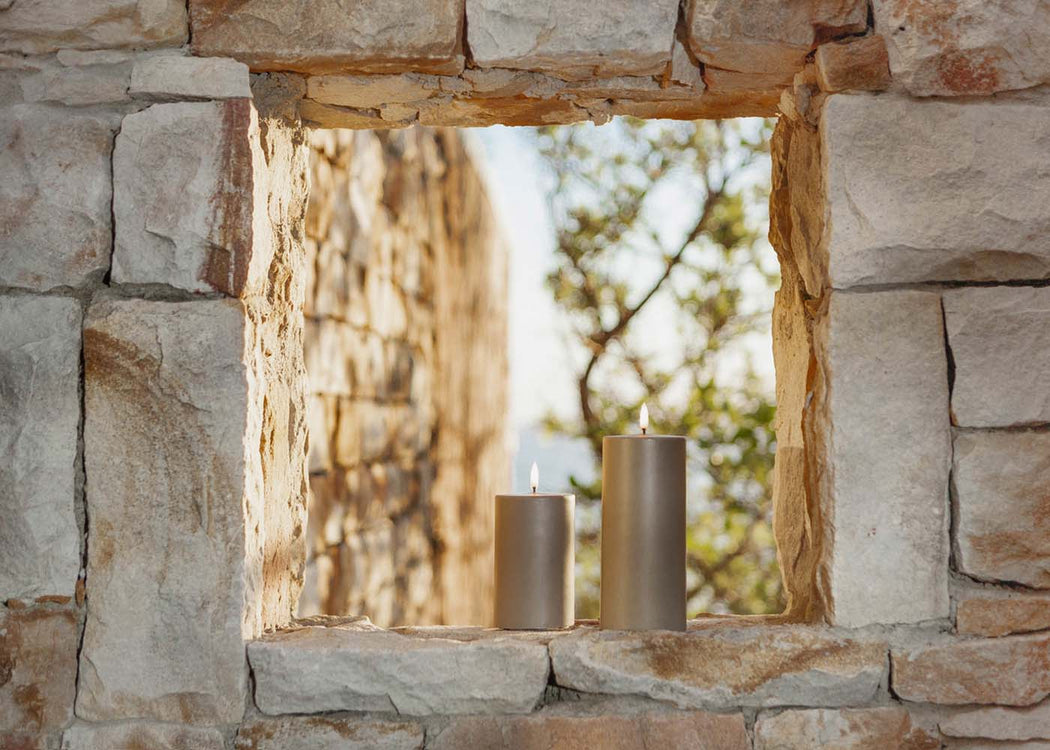 LED Outdoor Pillar Candle Sandstone 8.4 x 15cm