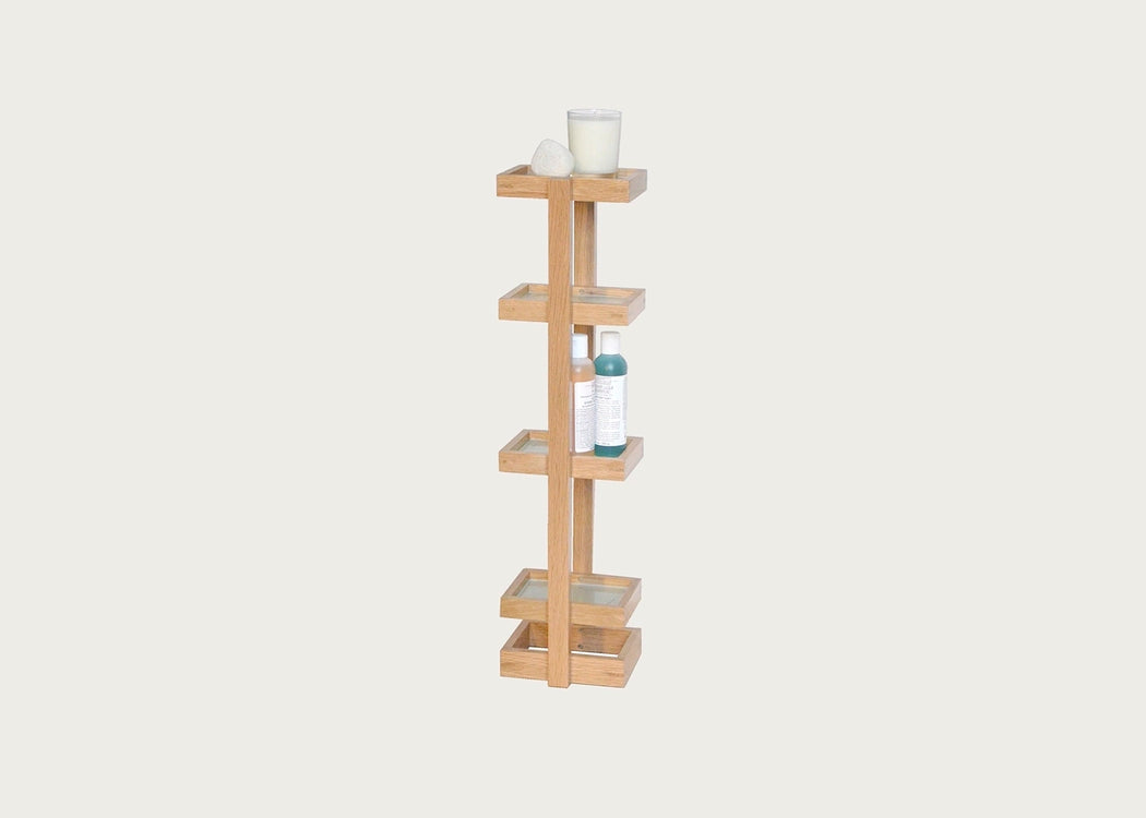 Bathroom Storage Stand Wood and Glass Natural Oak