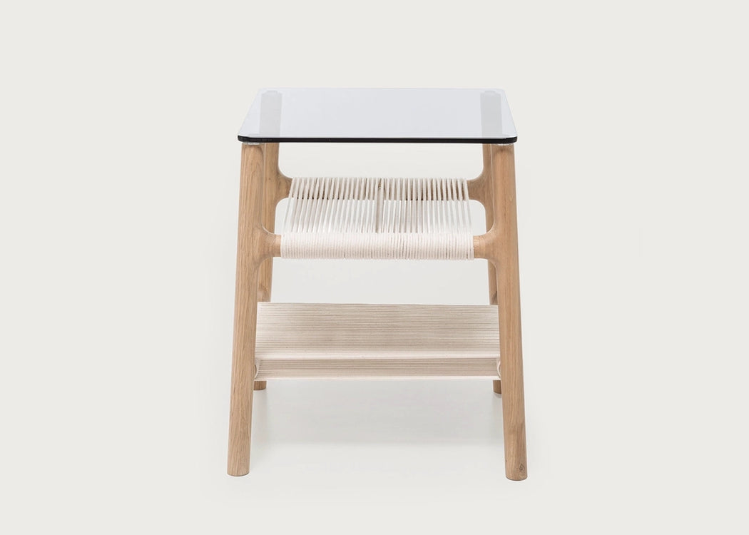 Fawn Side Table Oak & Grey Glass