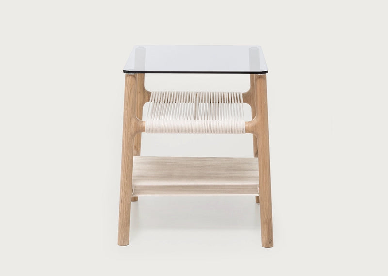 Fawn Side Table Oak & Grey Glass