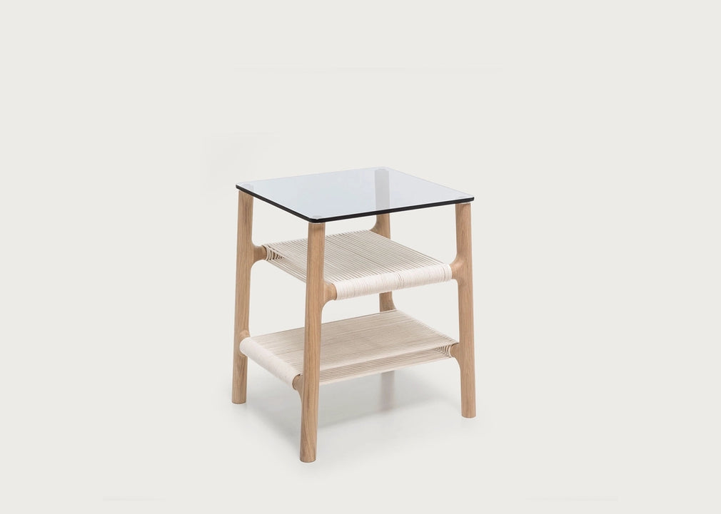 Fawn Side Table Oak & Grey Glass