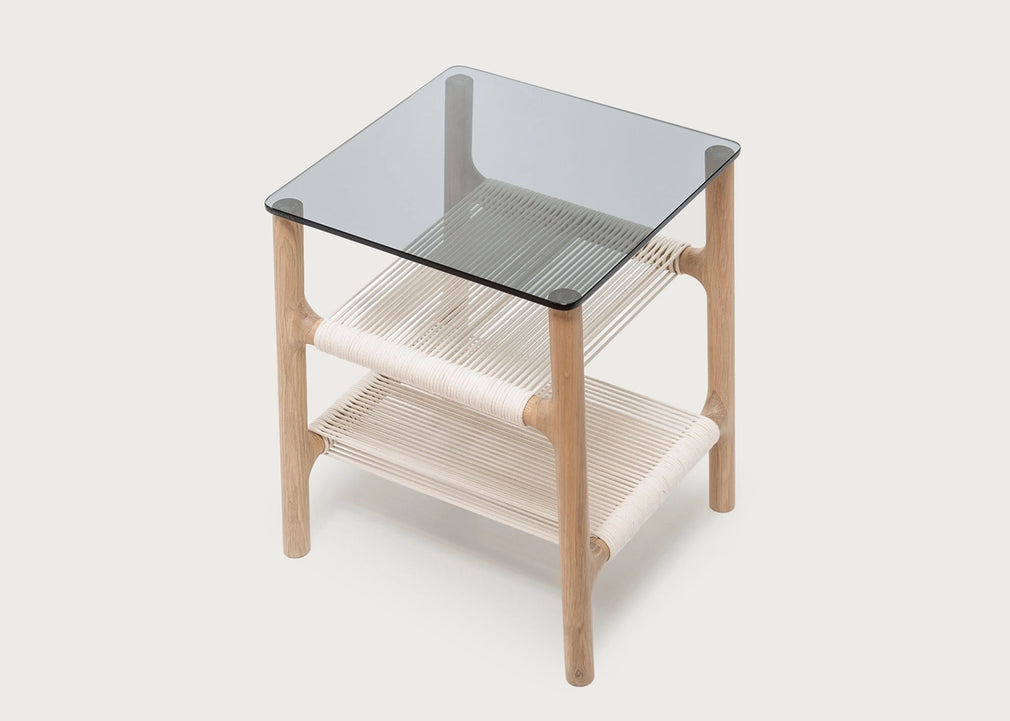 Fawn Side Table Oak & Grey Glass