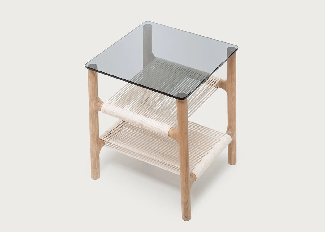 Fawn Side Table Oak & Grey Glass