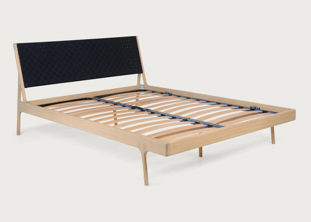 Fawn Bed in Oak and Black Cotton Webbing Double