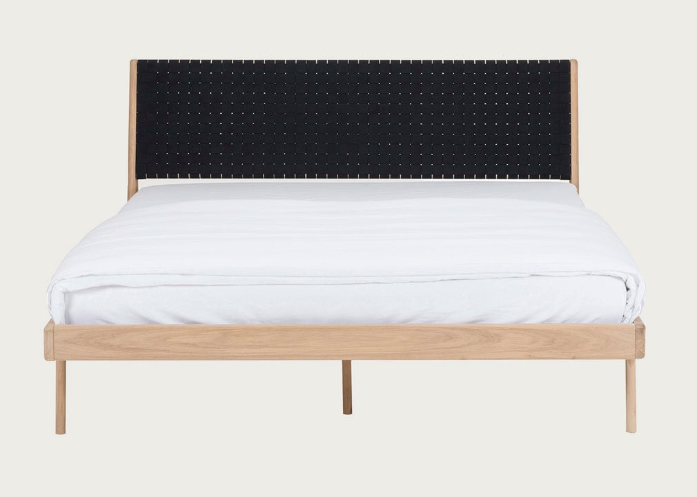 Fawn Bed in Oak and Black Cotton Webbing Double