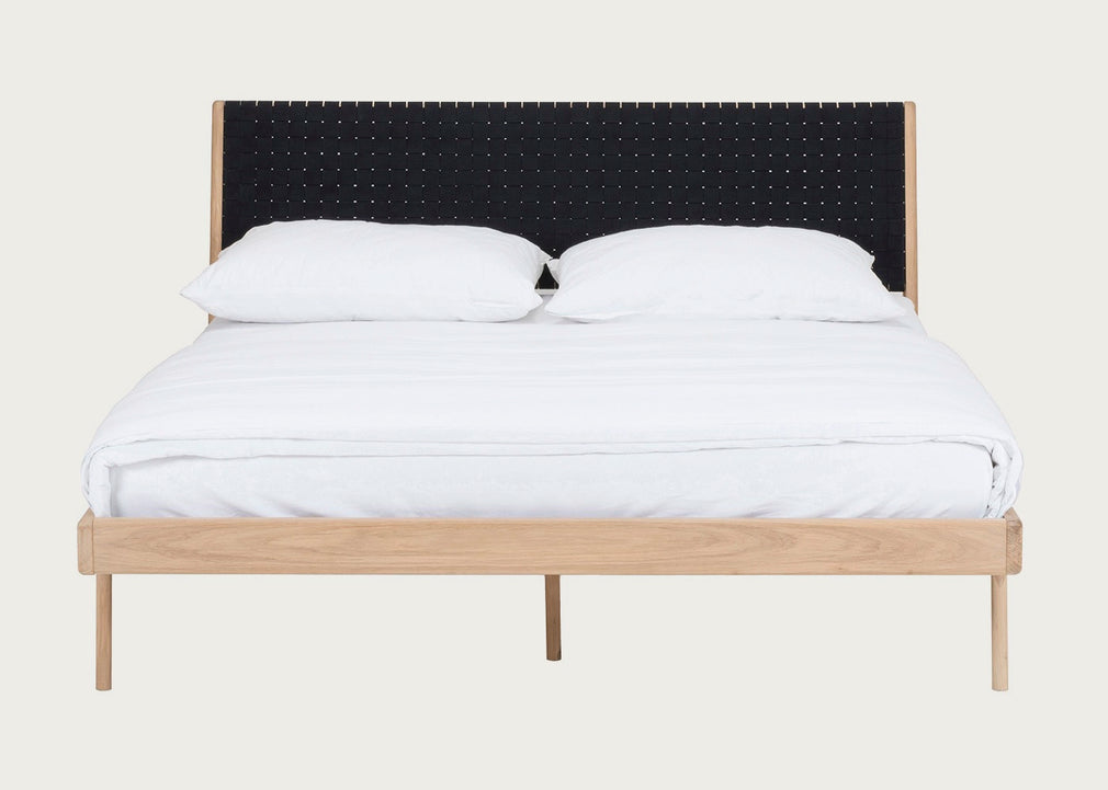 Fawn Bed in Oak and Black Cotton Webbing Double