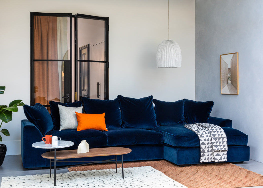 Cumulus Left Hand Facing Corner Sofa Cotton Velvet Midnight