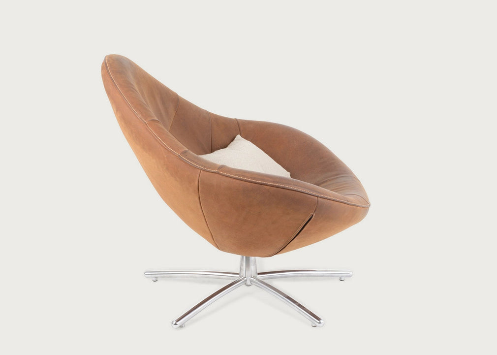 Hidde Swivel Armchair Yak Leather Brown