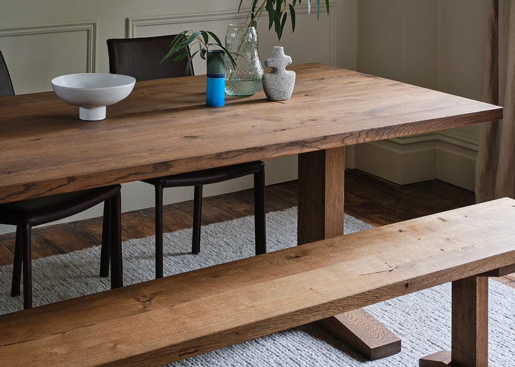 Bespoke Dining Bench Lisbon Blonde Oiled Oak / 160cm / Natural Edge
