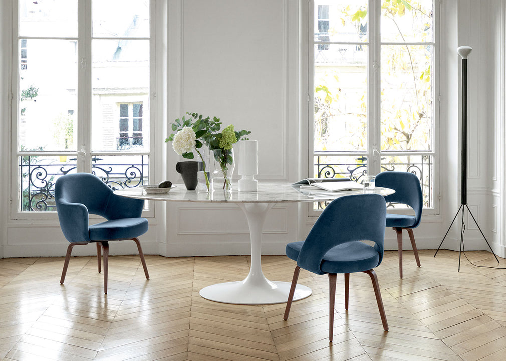 Saarinen Dining Table White Base 244cm x 137cm (Oval) / Arabescato Marble