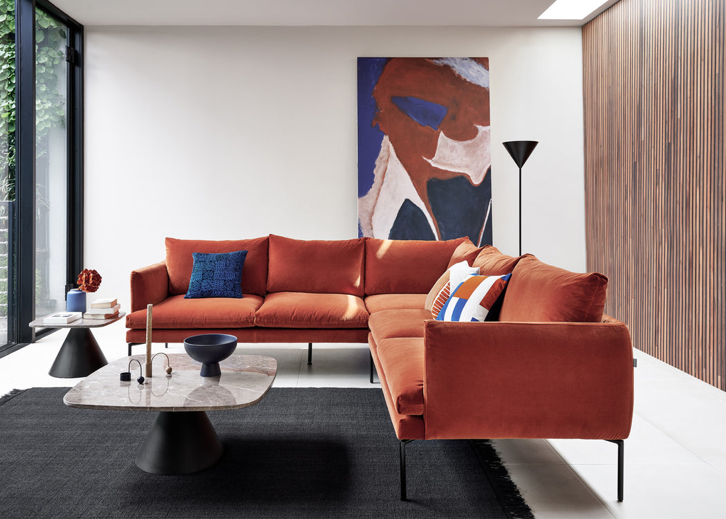 Matera Large Corner Sofa Daino Leather Elephant / Black
