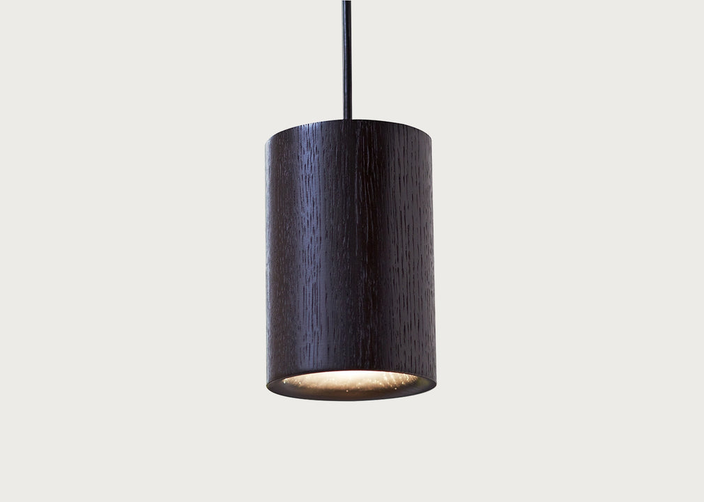 Solid Pendant Light Cylinder Black Stained Oak