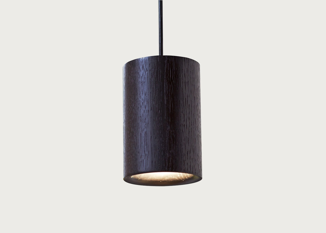Solid Pendant Light Cylinder Black Stained Oak