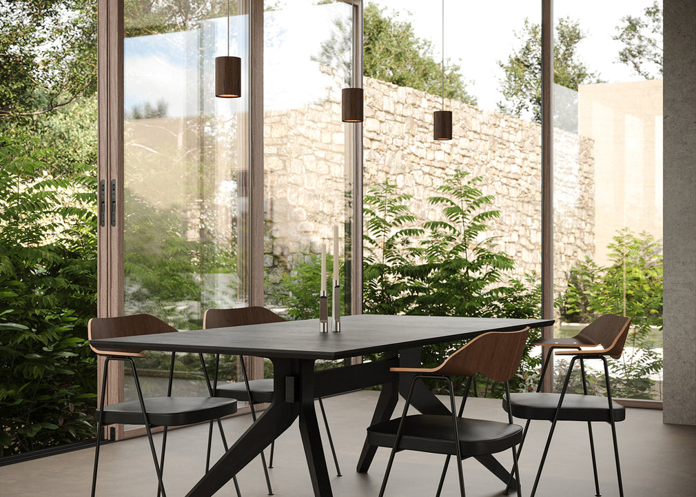 Solid Pendant Light Cylinder Black Stained Oak