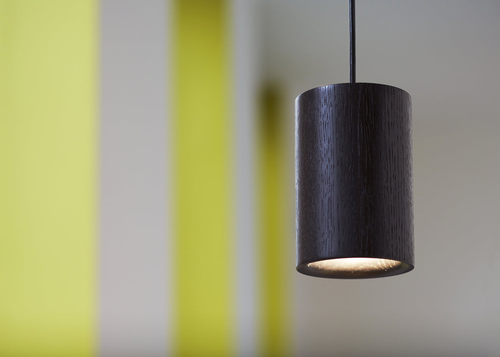 Solid Pendant Light Cylinder Black Stained Oak