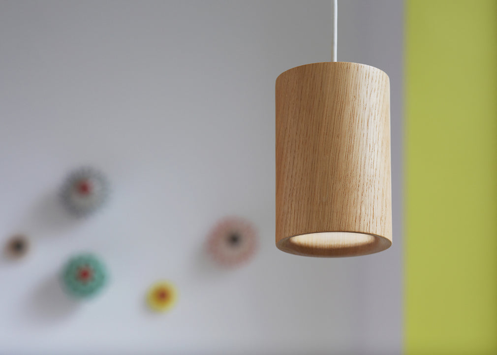 Solid Pendant Light Cylinder Black Stained Oak
