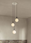 Small White Canopy With 3 Pendants and 3 Sphere IV Bulbs Brass