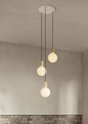 Small White Canopy With 3 Pendants and 3 Sphere IV Bulbs Brass