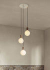 Small White Canopy With 3 Pendants and 3 Sphere IV Bulbs Brass