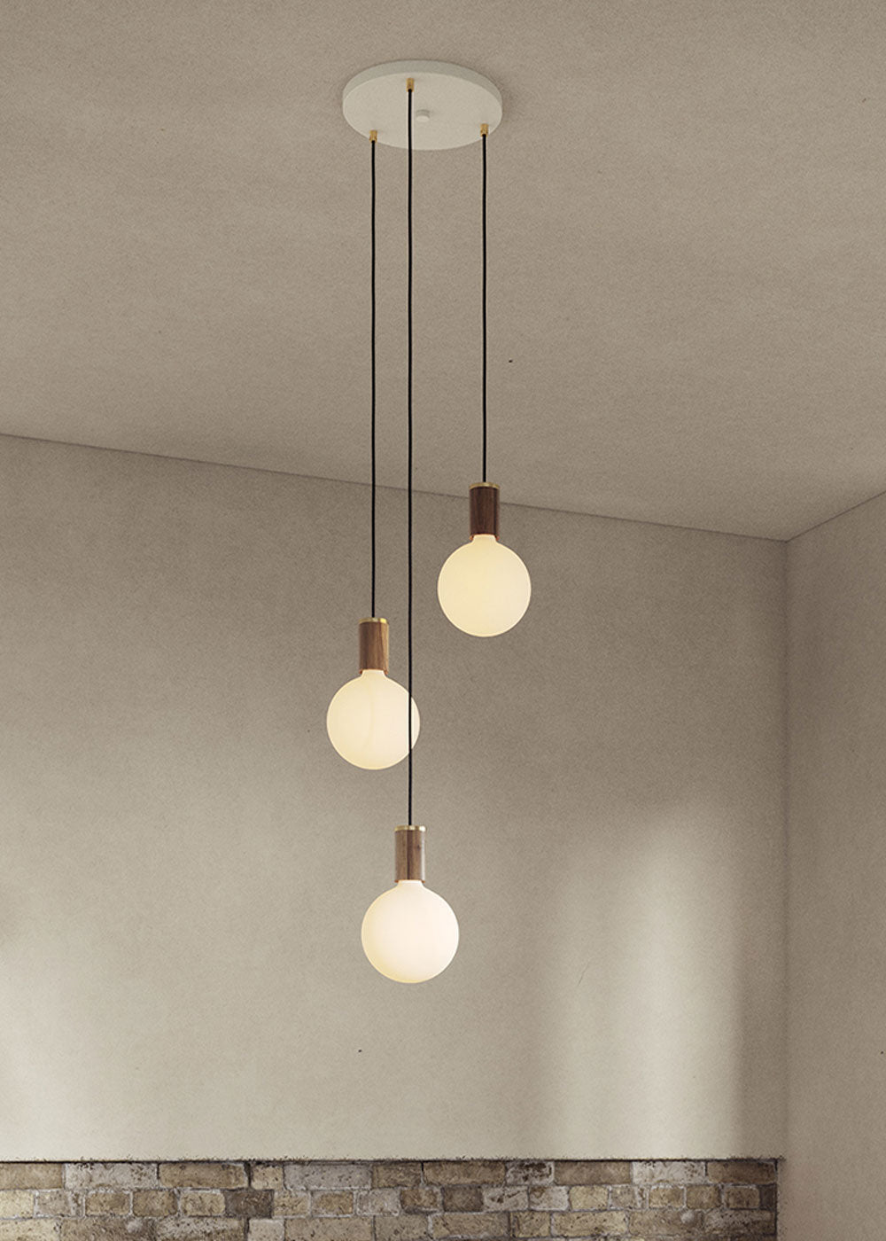 Small White Canopy With 3 Pendants and 3 Sphere IV Bulbs Brass