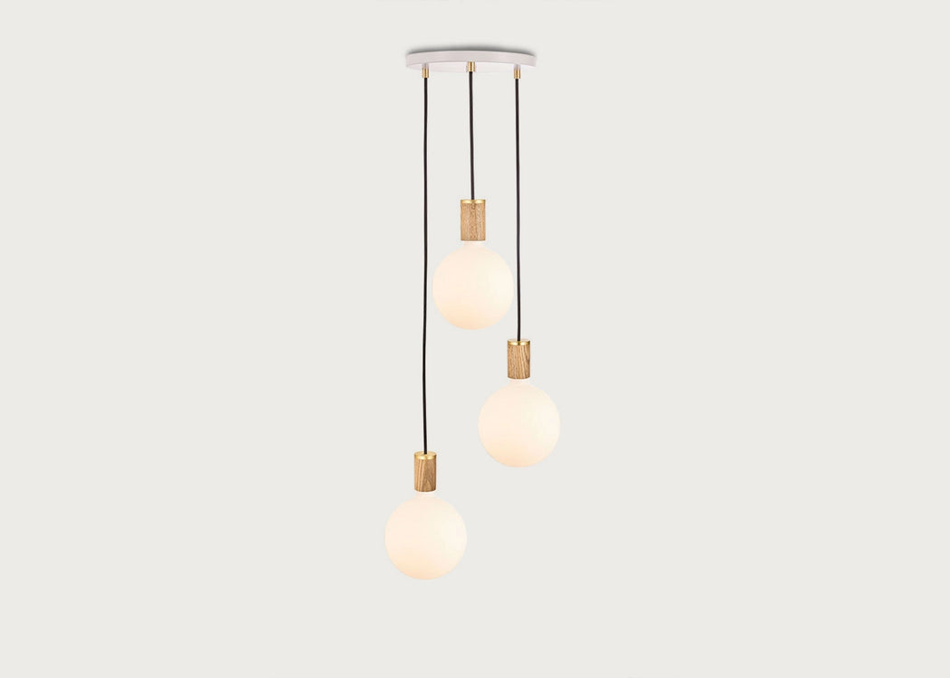 Small White Canopy With 3 Pendants and 3 Sphere IV Bulbs Brass