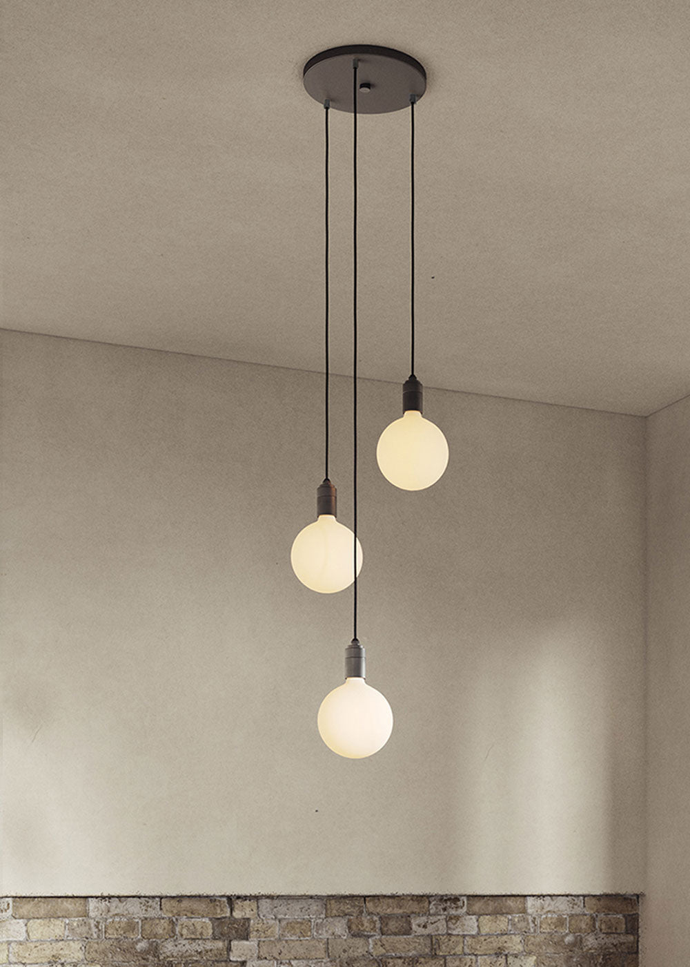 Small Black Canopy With 3 Pendants and 3 Sphere IV Bulbs Graphite