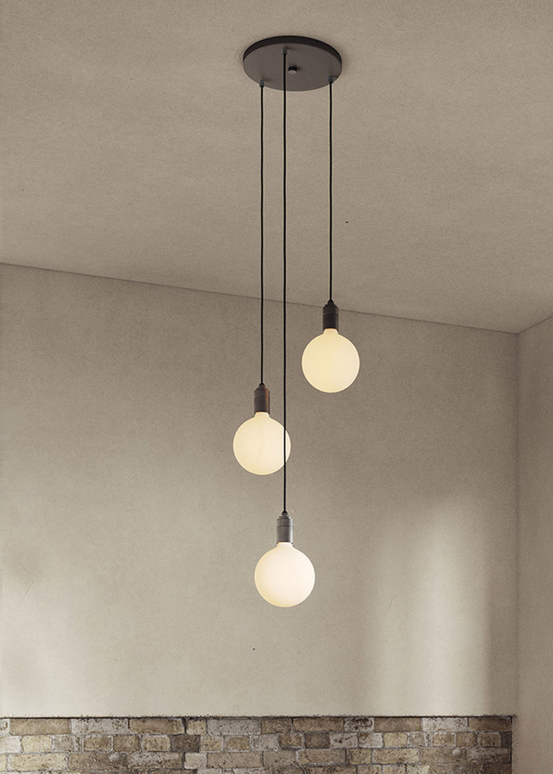 Small Black Canopy With 3 Pendants and 3 Sphere IV Bulbs Graphite
