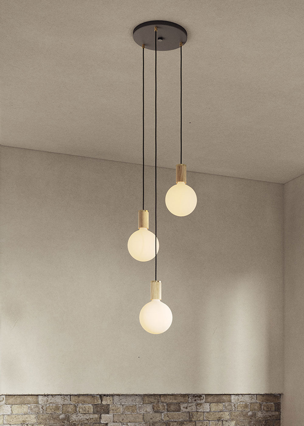 Small Black Canopy With 3 Pendants and 3 Sphere IV Bulbs Graphite