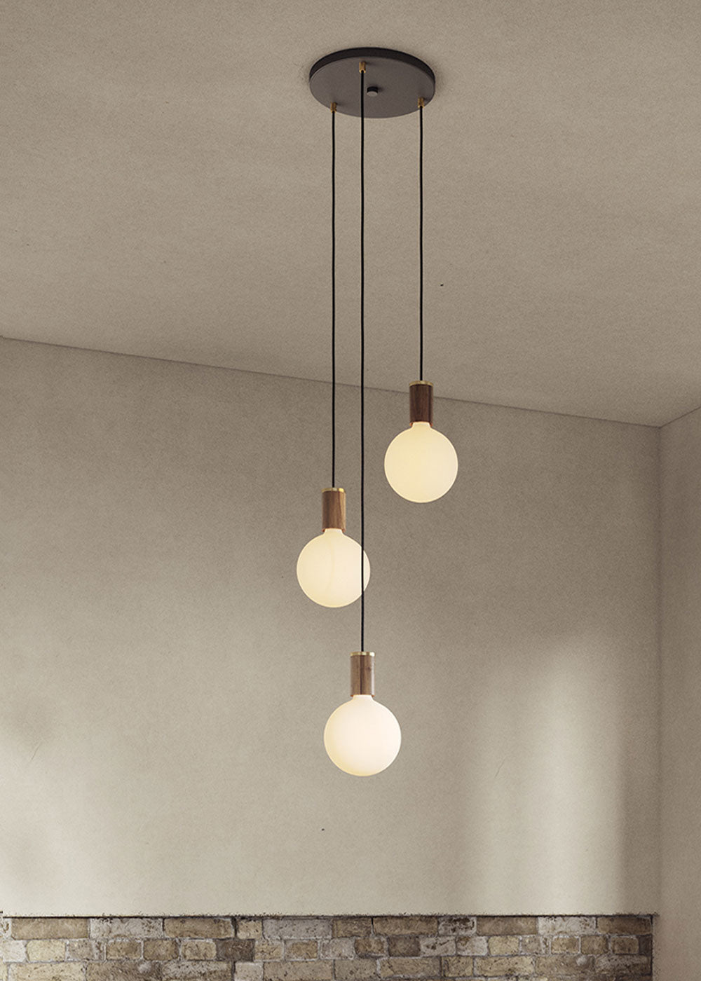 Small Black Canopy With 3 Pendants and 3 Sphere IV Bulbs Graphite