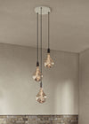 Small White Canopy With 3 Pendants and 3 Voronoi II Bulbs Brass
