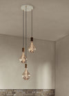 Small White Canopy With 3 Pendants and 3 Voronoi II Bulbs Brass