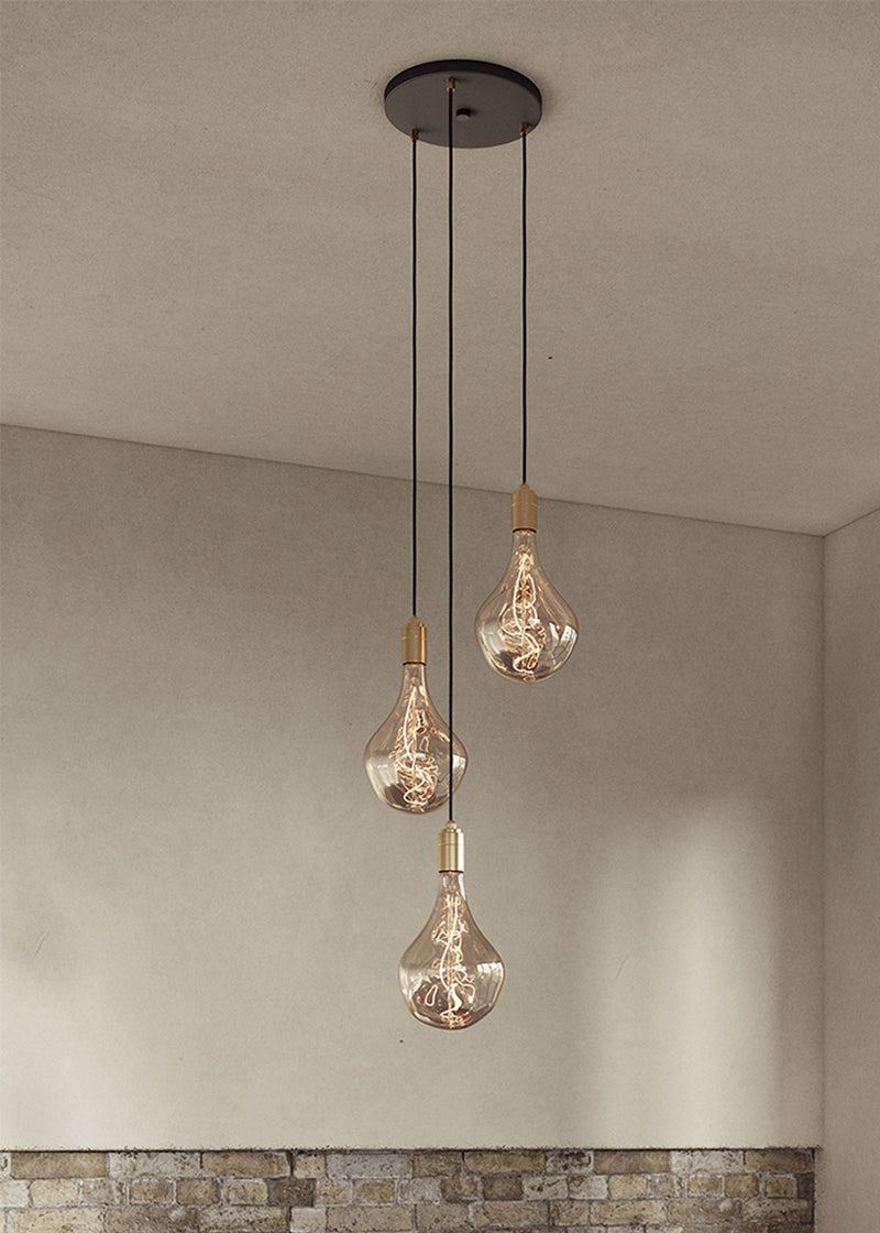 Small Black Canopy With 3 Pendants and 3 Voronoi II Bulbs Graphite
