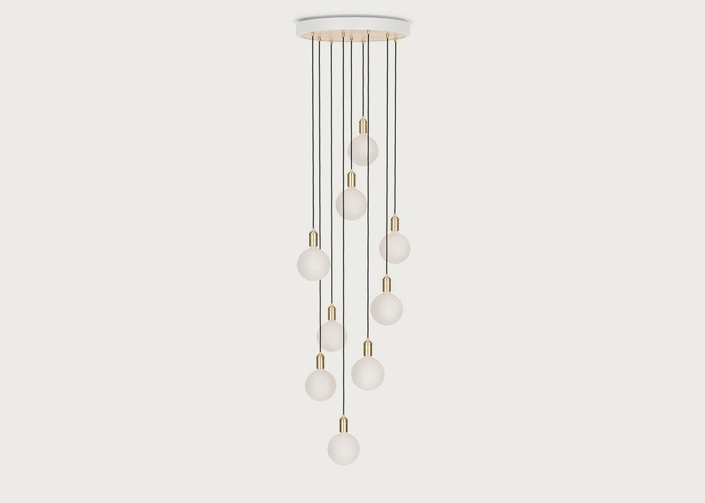 Large White Canopy With 9 Pendants and 9 Sphere IV Bulbs Oak