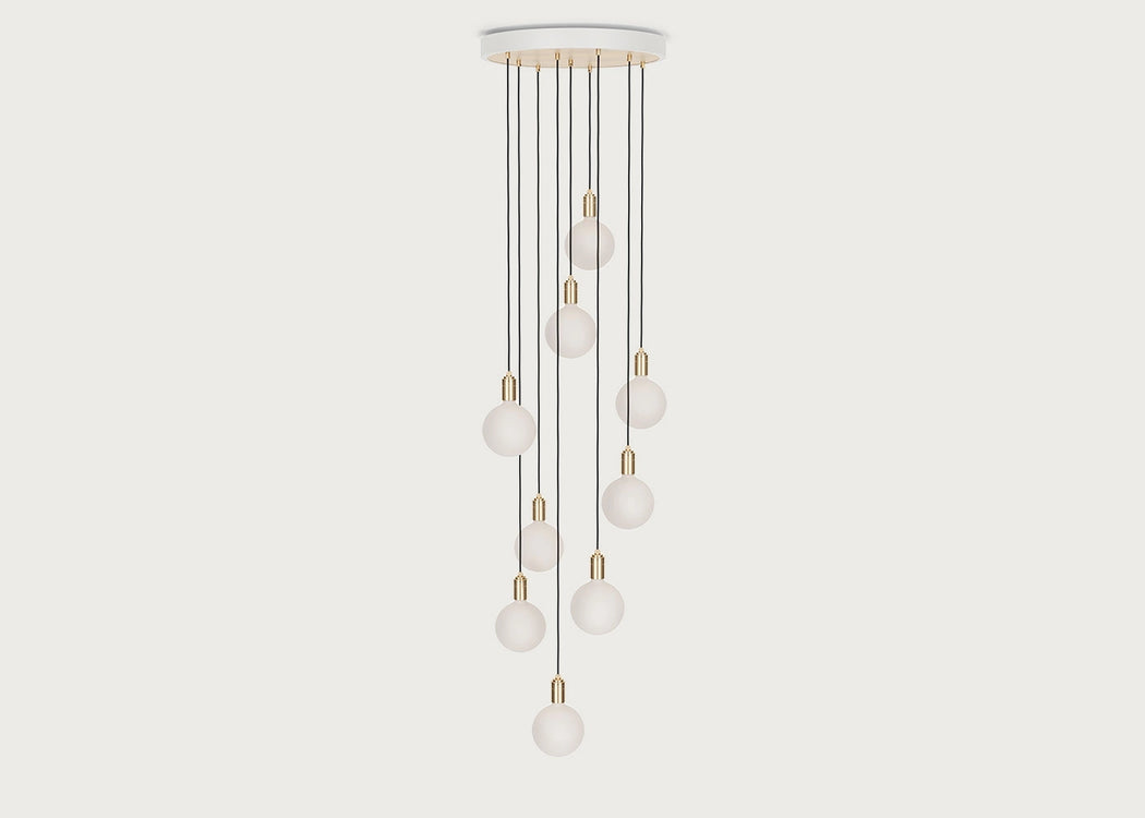 Large White Canopy With 9 Pendants and 9 Sphere IV Bulbs Oak
