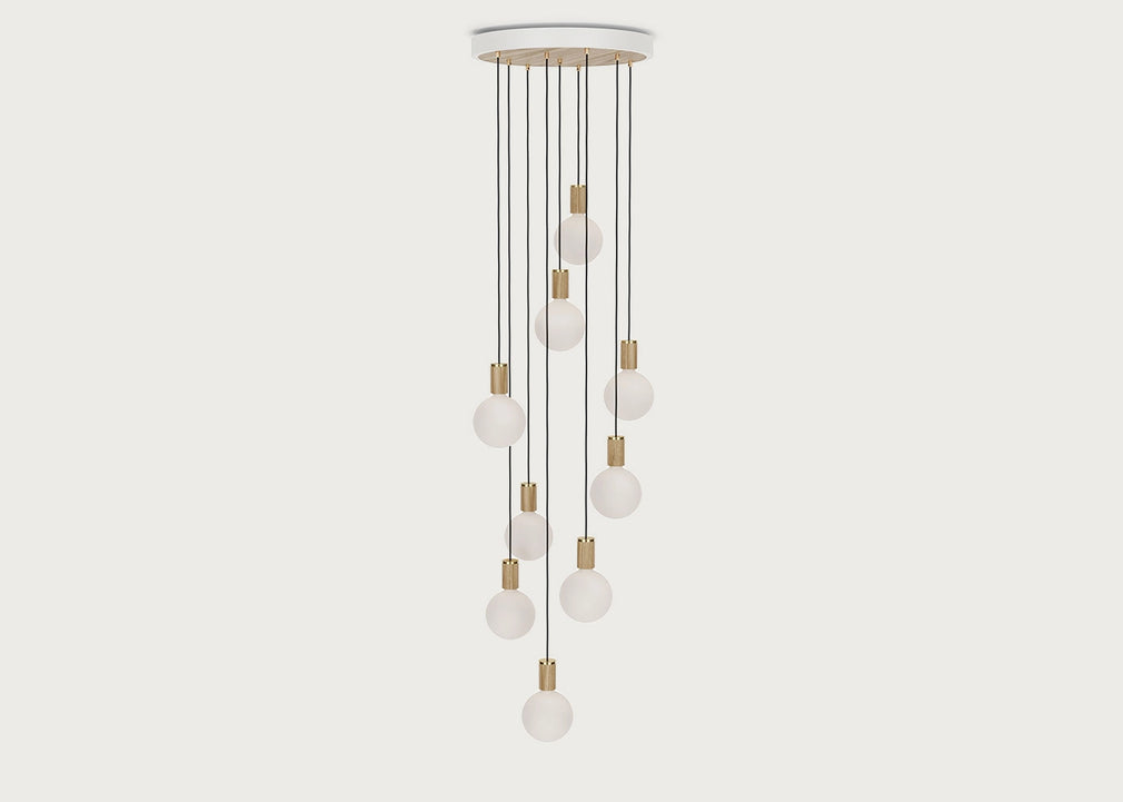 Large White Canopy With 9 Pendants and 9 Sphere IV Bulbs Oak