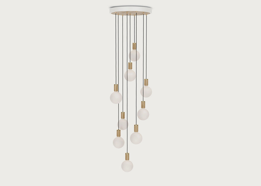 Large White Canopy With 9 Pendants and 9 Sphere IV Bulbs Oak