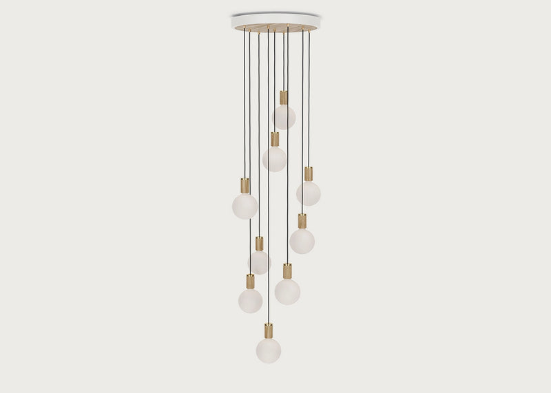 Large White Canopy With 9 Pendants and 9 Sphere IV Bulbs Oak