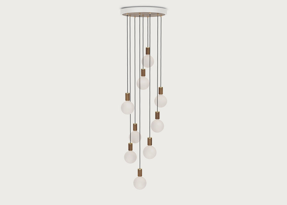 Large White Canopy With 9 Pendants and 9 Sphere IV Bulbs Oak